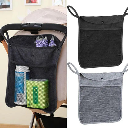 Versatile Double Layer Stroller Hanging Bag with Net and Bottle Cup Storage