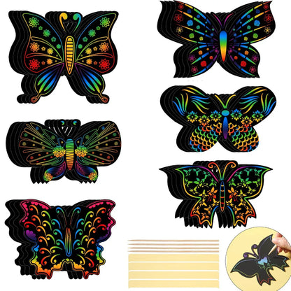 6/12Pcs Set Magic Scratch Art Butterfly Scratch Drawing Paper Bookmarks Kids Painting Book Creative Card Sticker Educational Toy