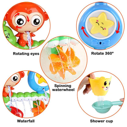 Monkey and Caterpillar Baby Bath Toy with Wall Suction Cup Track - Fun Water Games for Children
