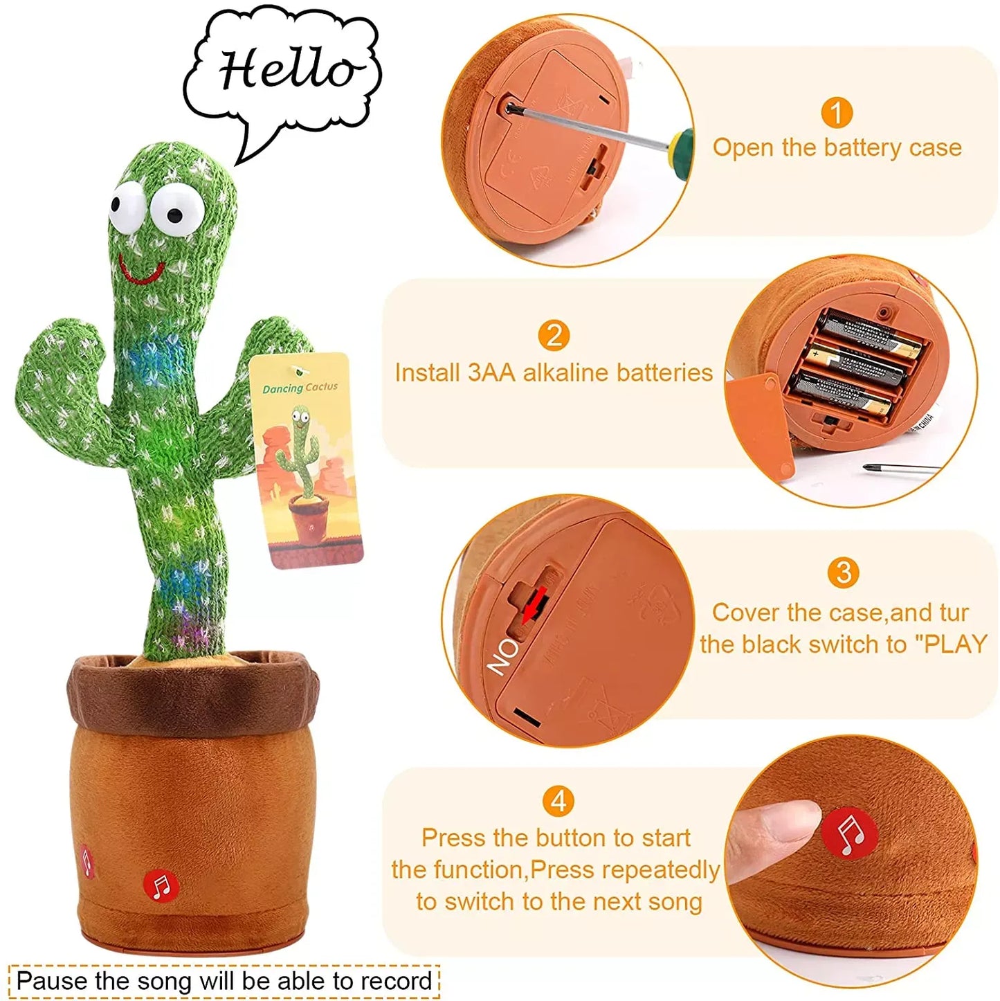 Cactus Dancing Electron Plush Toy - Interactive Singing and Dancing Baby's Birthday Present