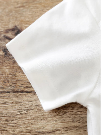 High-Quality White Cotton Baby Onesie with Minimalist Print - Summer Newborn Romper