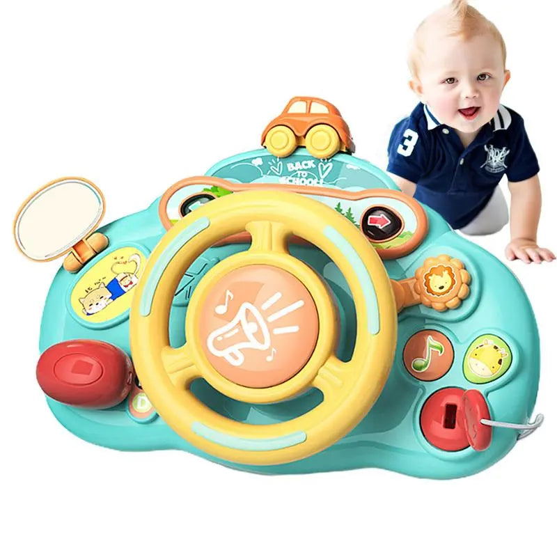 Cartoon Kids Electric Steering Wheel Toy With Lights Music Simulation Driving Car Copilot For Toddler Preschool Interactive Toys