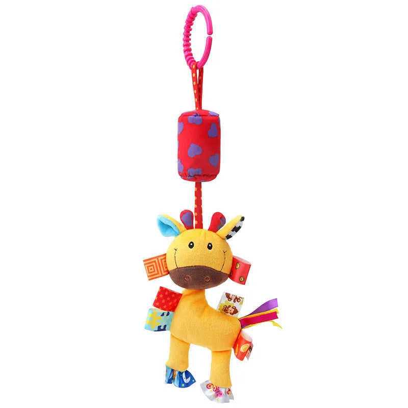 Soft Sensory Hanging Rattles - Plush Animals for Stroller, Crib, and Teething - Babies and Toddlers