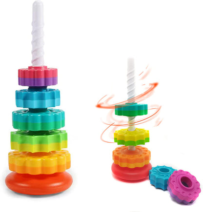 Spinning and Stacking Toy: Rainbow Spin Tower for Toddler Learning and Sensory Exploration